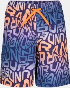 Boys' UA Warp Logo Swim Volley Shorts