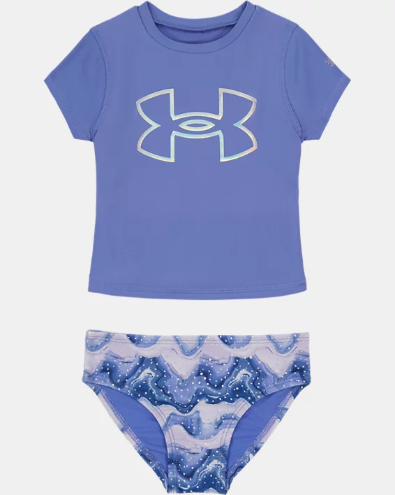Girls' Pre-School UA Mixing Waves Rashguard Set 1 Girls' Pre-School UA Mixing Waves Rashguard Set