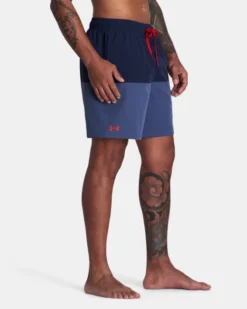 Men's UA Harbor Heritage Colorblock Swim Volley Shorts -Sportswear Store V5 5106420 496 SC